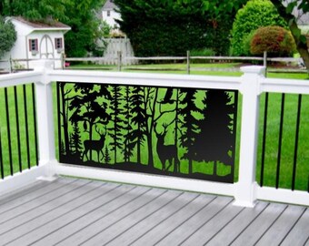Deer Forest Metal Railing Panel, Deer Forest Metal Privacy Panel, Outdoor Wildlife Railing Insert, Nature Balcony Screen, Patio Decor