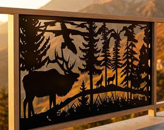 Large Metal Wall Art, Wildlife Privacy Screen, Aluminum Garden Fence Insert, Rust Free Cabin Decor, Nature Scene