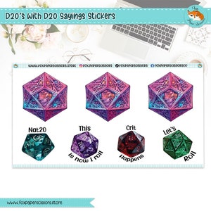 W20 D & D Planen Sticker w/W20 Sprüche | RPG DnD Sticker | Tabletop Spiel Sticker | RPG Sticker | Spielleiter | GM | Dungeons und Drachen