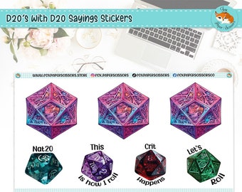 W20 D & D Planen Sticker w/W20 Sprüche | RPG DnD Sticker | Tabletop Spiel Sticker | RPG Sticker | Spielleiter | GM | Dungeons und Drachen