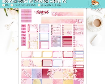 Naklejki do wydrukowania Hobonichi Cousin Weekly Planner | Zestaw tygodniowy Sakura Cherry Blossom | Hobonichi Cousin Techo A5 | Cricut Silhouette