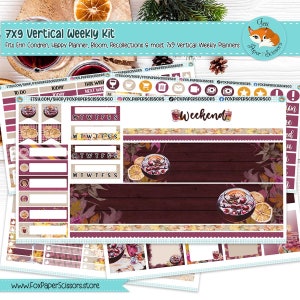 Kit de pegatinas para planificador semanal / Erin Condren, Happy Planner, Plum Paper, Bloom, Recollections / Kit semanal vertical de 7 x 9 / Vino caliente