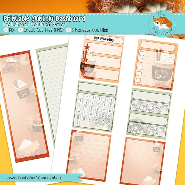 Hobonichi Cousin Printable Monthly Dashboard | Pumpkin Spice Latte | Hobonichi Techo A5 Printable Planner Dashboard | Fall Autumn PSL