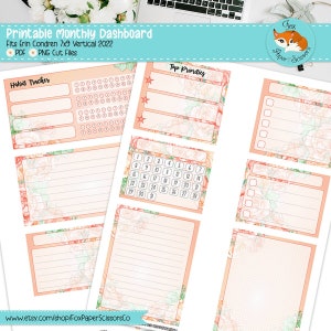 Erin Condren Printable Monthly Dashboard | Peach Flowers | 7x9 Printable Planner Stickers | Cricut Silhouette Cut File