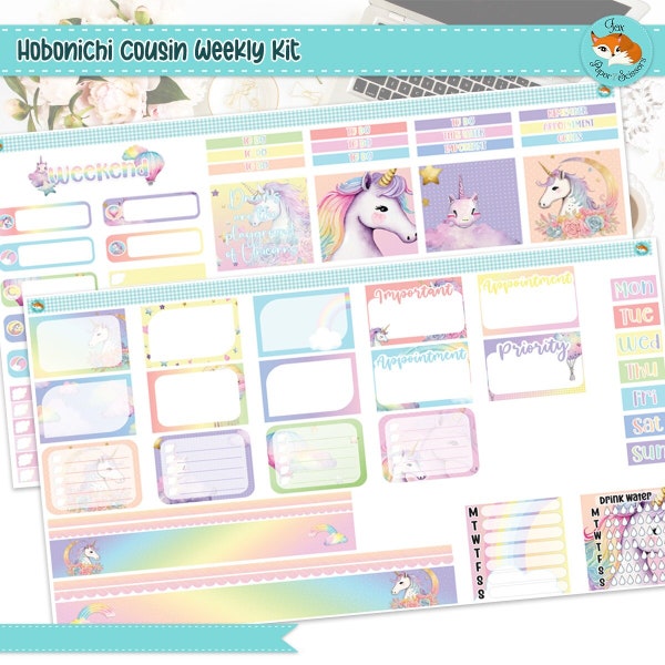 Hobonichi Cousin Weekly Planner Sticker Kit | Unicorn Dreams Weekly Kit | Hobonichi Cousin A5 | Planner Stickers