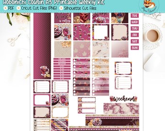 Naklejki do wydrukowania Hobonichi Cousin Weekly Planner | Zestaw naklejek Mulled Wine Weekly | Hobonichi Cousin Techo A5 | Plik do wycinania Silhouette Cricut