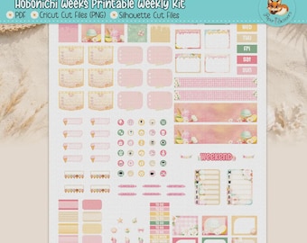 Zestaw naklejek tygodniowych Hobonichi Weeks do druku | Naklejki do planera Letnie lody | Pastel Gelato do pobrania w wersji cyfrowej | Cricut Silhouette
