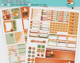 Zestaw do druku tygodniowego planera | Erin Condren, Happy Planner, Plum Paper, Bloom, Recollections | Pionowe naklejki tygodniowe 7x9 | Pumpkin Spice