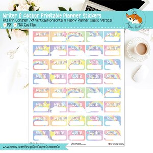 Writer & Author Printable Planner Stickers | Neon Pastel Rainbow