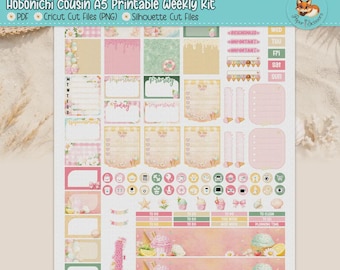 Zestaw naklejek tygodniowych Hobonichi Cousin do druku | Naklejki do planera na letnie lody | Pastel Gelato do pobrania w wersji cyfrowej | Cricut Silhouette