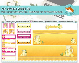 Weekly Planner Sticker Kit | Erin Condren, Happy Planner, Plum Paper, Bloom, Recollections | 7x9 Vertical Weekly Sticker Kit | Lemonade