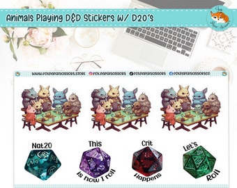 Tiere spielen D&D Sticker mit W20s | RPG DnD Sticker | Tabletop Spiel Sticker | RPG Sticker | Spielleiter | GM | Dungeons und Drachen