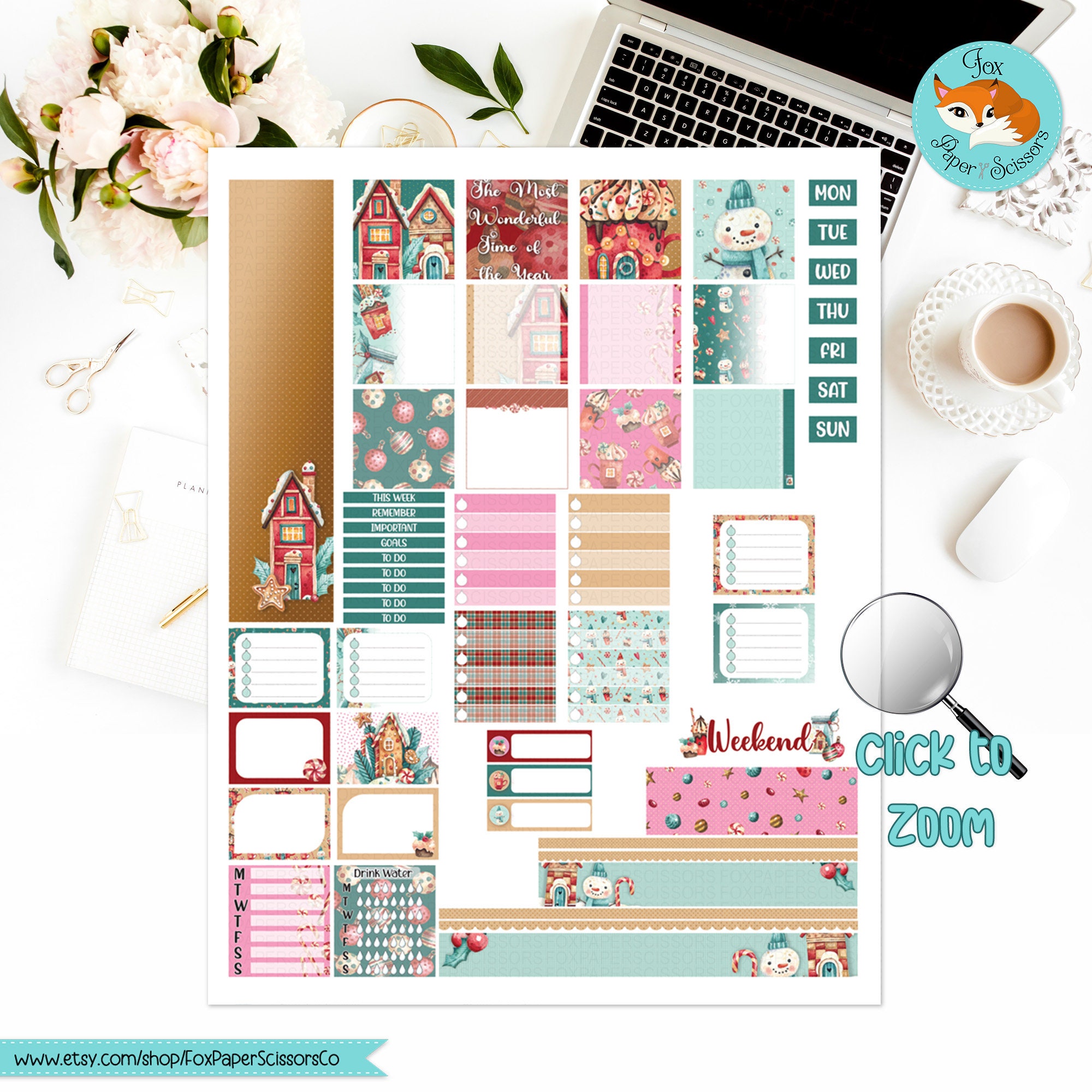 Printable Hobonichi Cousin Weekly Planner Stickers | Magical Christmas ...