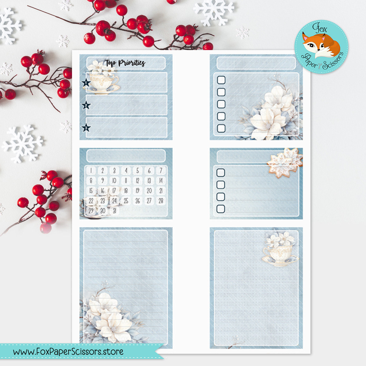 Erin Condren Printable Monthly Dashboard Winter Blossoms &amp; Tea 7x9 ...