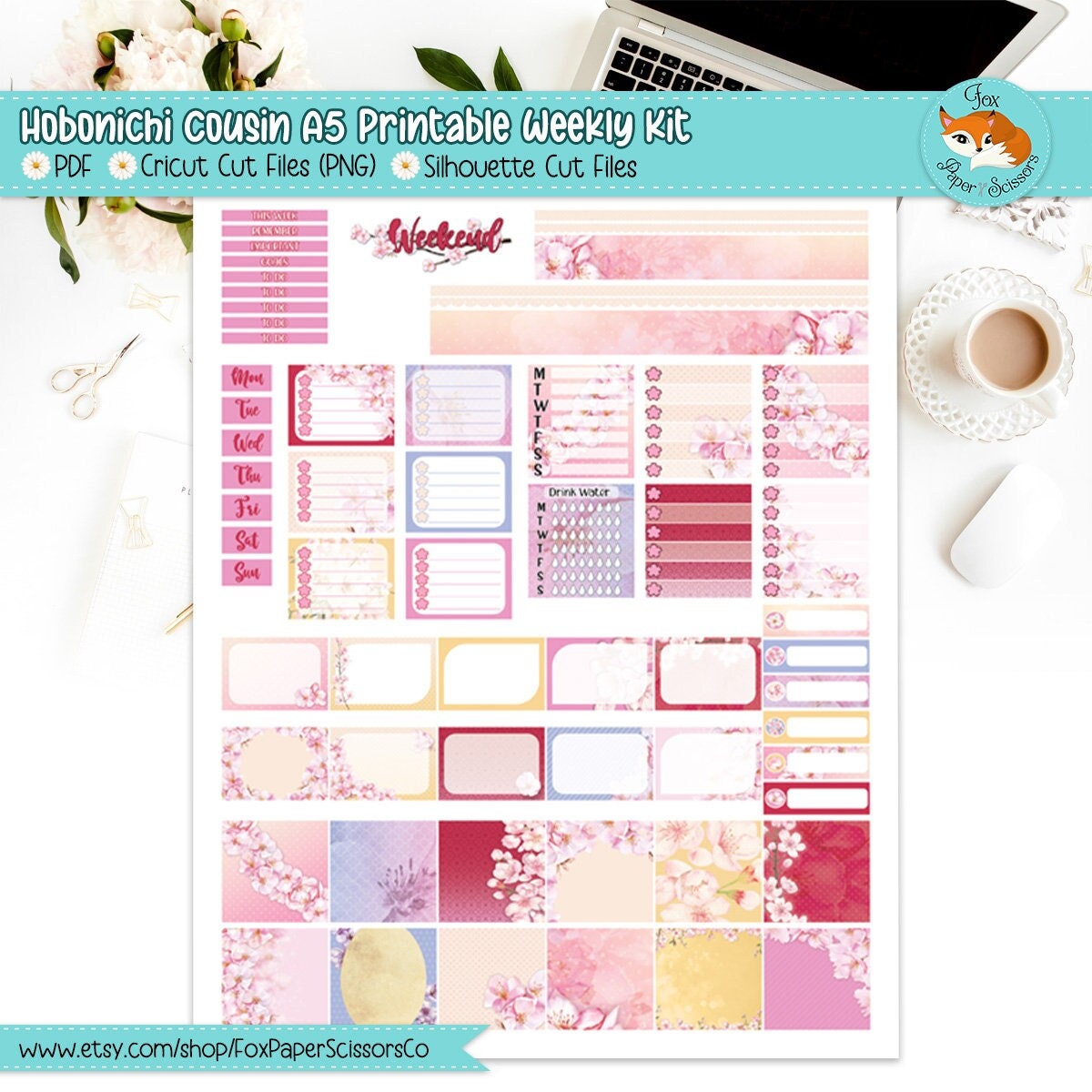 Printable Hobonichi Cousin Weekly Planner Stickers | Sakura Cherry ...
