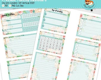 Erin Condren Printable Monthly Dashboard | Aqua/Teal Flowers | 7x9 Printable Planner Stickers | Cricut Silhouette Cut File