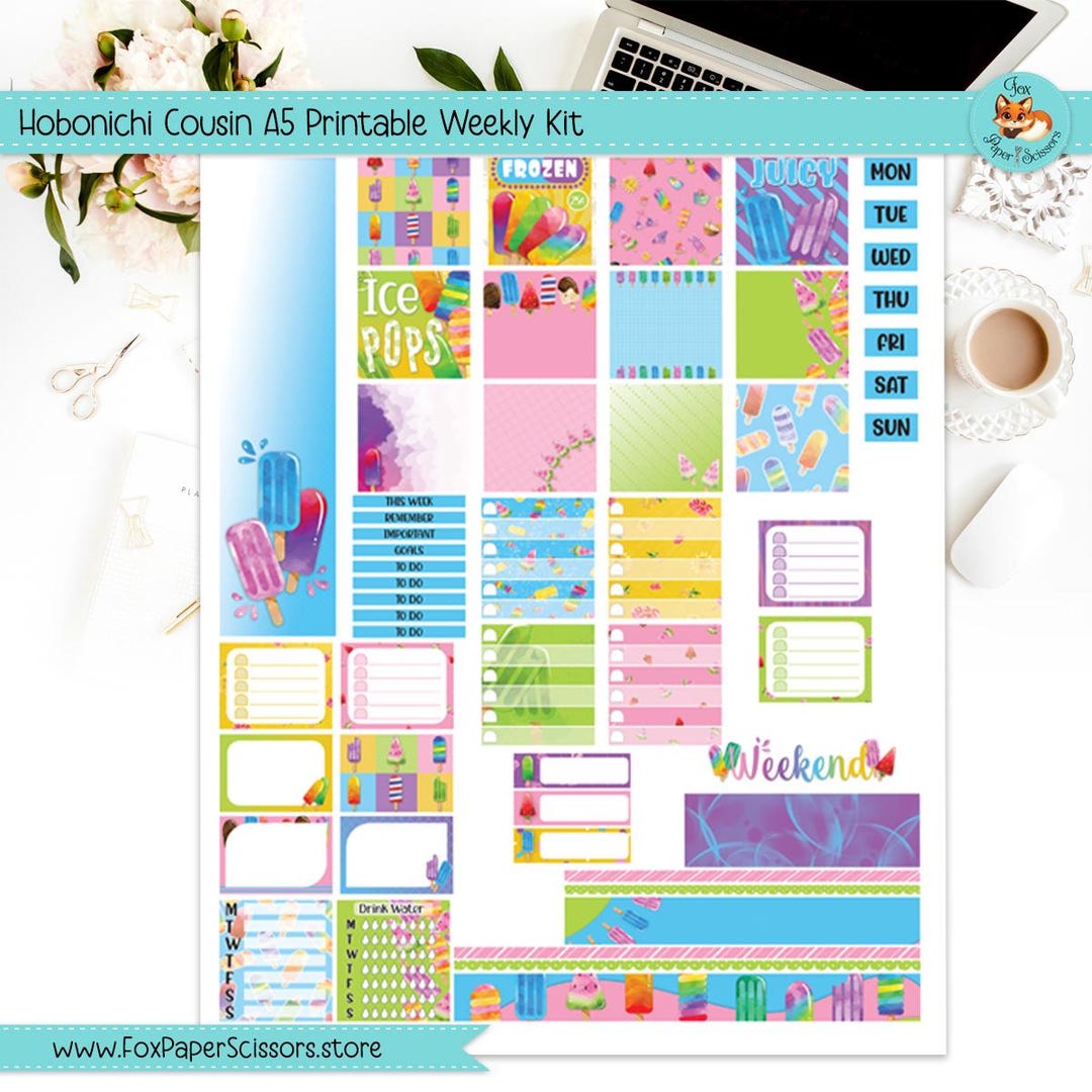 Printable Hobonichi Cousin Weekly Planner Stickers | Summer Popsicles ...