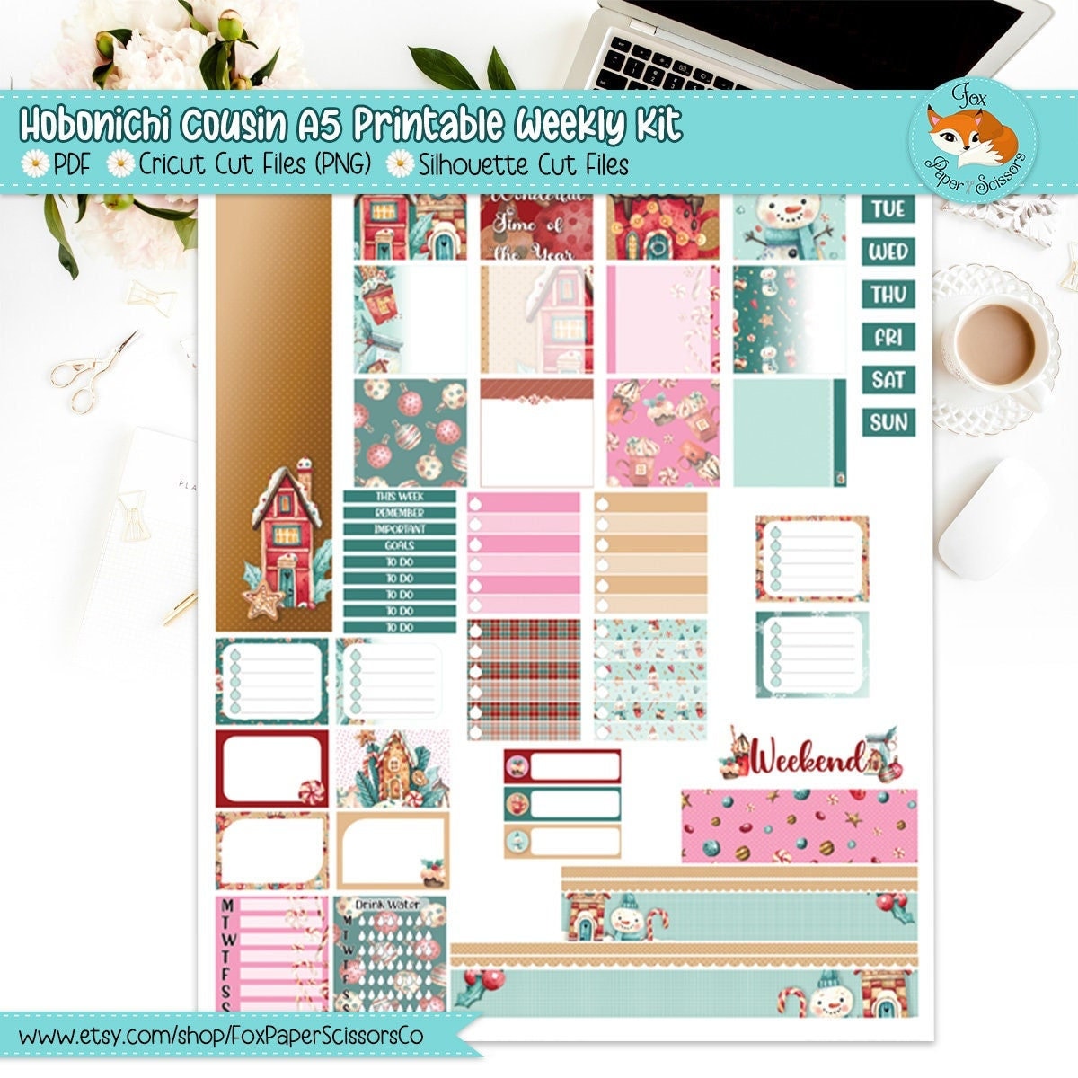 Printable Hobonichi Cousin Weekly Planner Stickers | Magical Christmas ...
