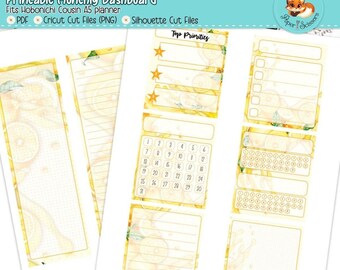 Miesięczny panel Hobonichi Cousin do druku | Lemonade | Panel Hobonichi Techo A5 do druku | Letnia cytryna | Pliki Cricut Cut