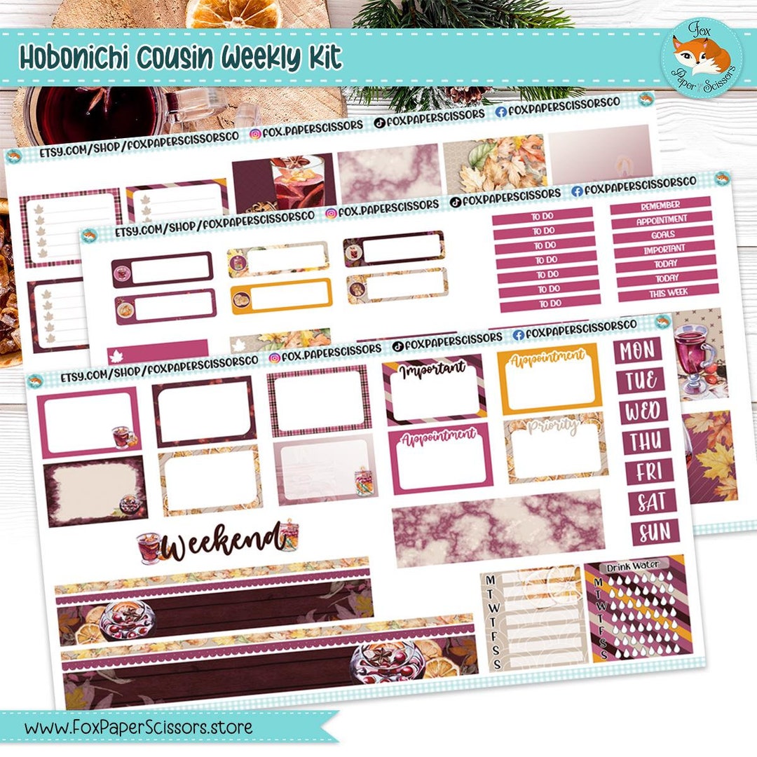 Hobonichi Cousin Weekly Planner Sticker Kit | Mulled Wine Weekly Kit ...