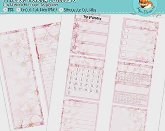 Miesięczny panel Hobonichi Cousin do druku | Sakura z różowym kwiatem wiśni | Panel planera Hobonichi Techo A5 | Pliki do wycinania Silhouette