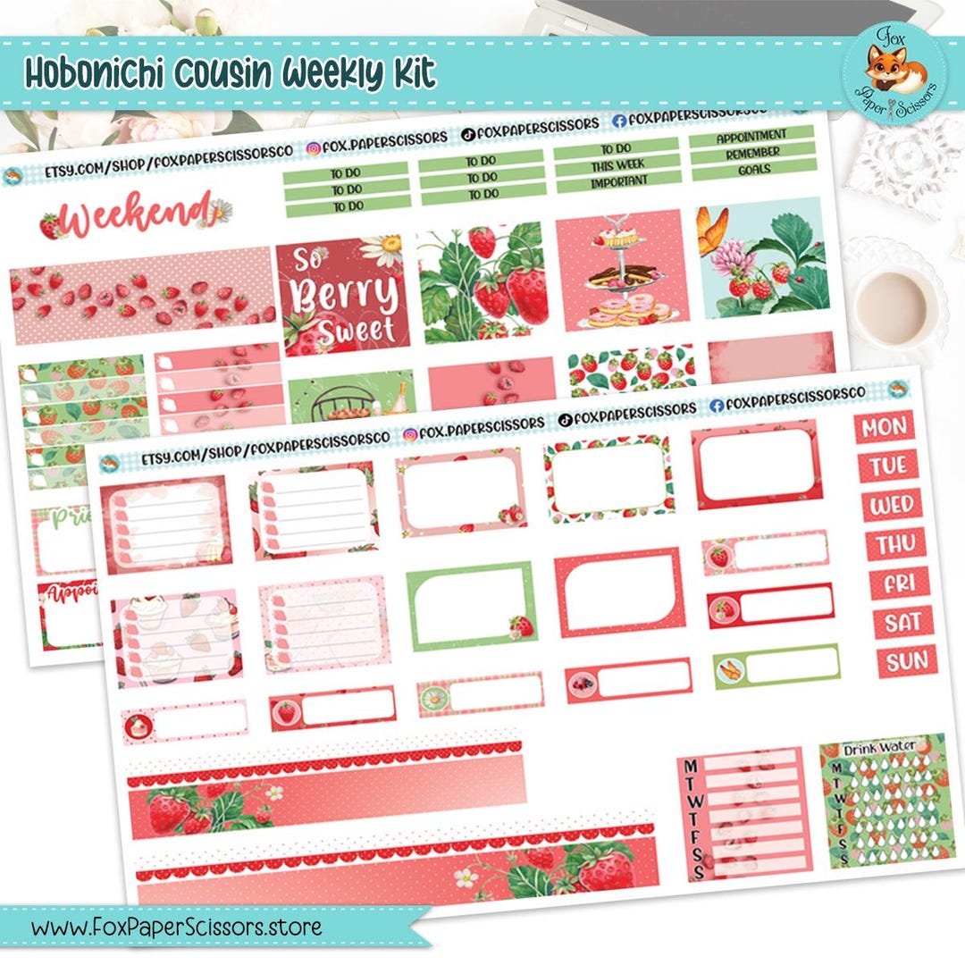 Hobonichi Cousin Weekly Planner Sticker Kit | Strawberry Weekly Kit ...