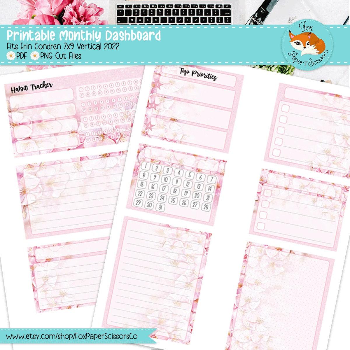 Erin Condren Printable Monthly Dashboard Pink Cherry Blossom/sakura 7x9 ...