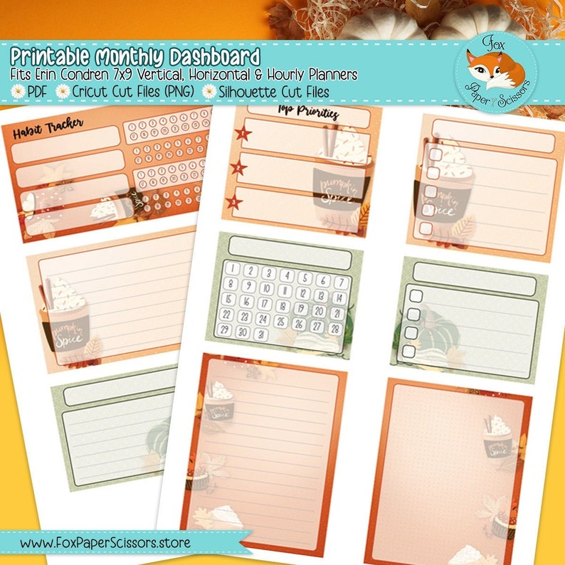 Erin Condren Printable Monthly Dashboard | Pumpkin Spice | 7x9 ...