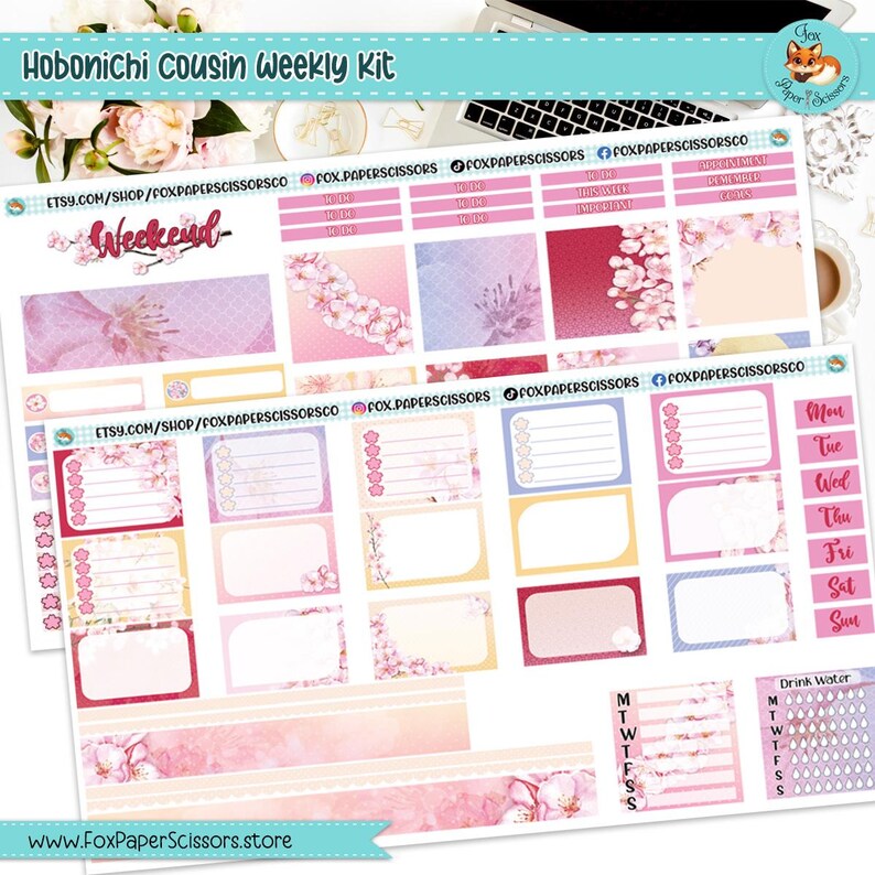 Hobonichi Cousin Weekly Planner Sticker Kit | Sakura Cherry Blossom ...