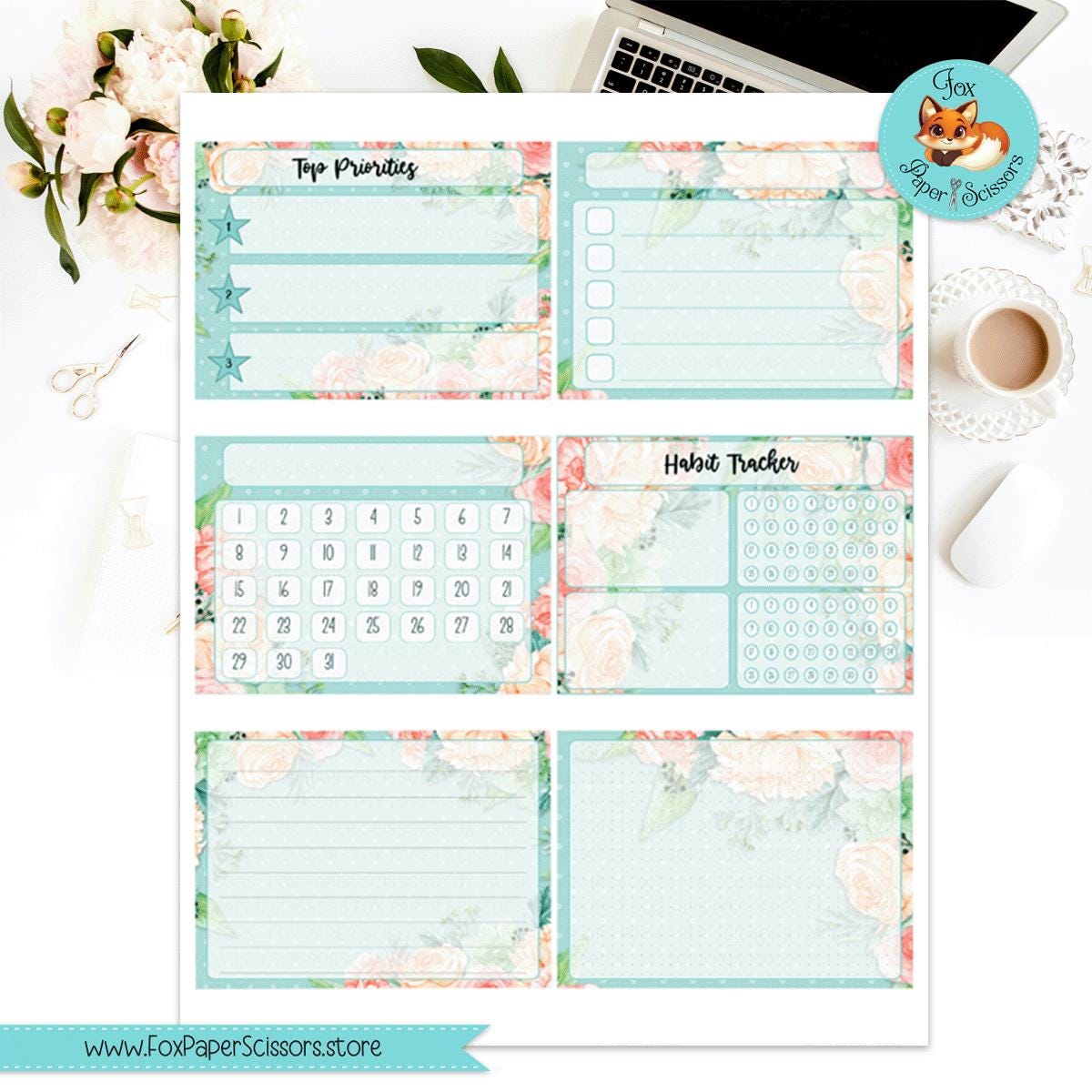Happy Planner Printable Monthly Dashboard | Aqua Flowers | HP Classic
