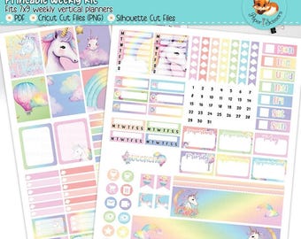 Printable Weekly Planner Kit | Erin Condren, Happy Planner, Plum Paper, Bloom, Recollections | 7x9 Vertical Weekly Stickers | Unicorn Dreams