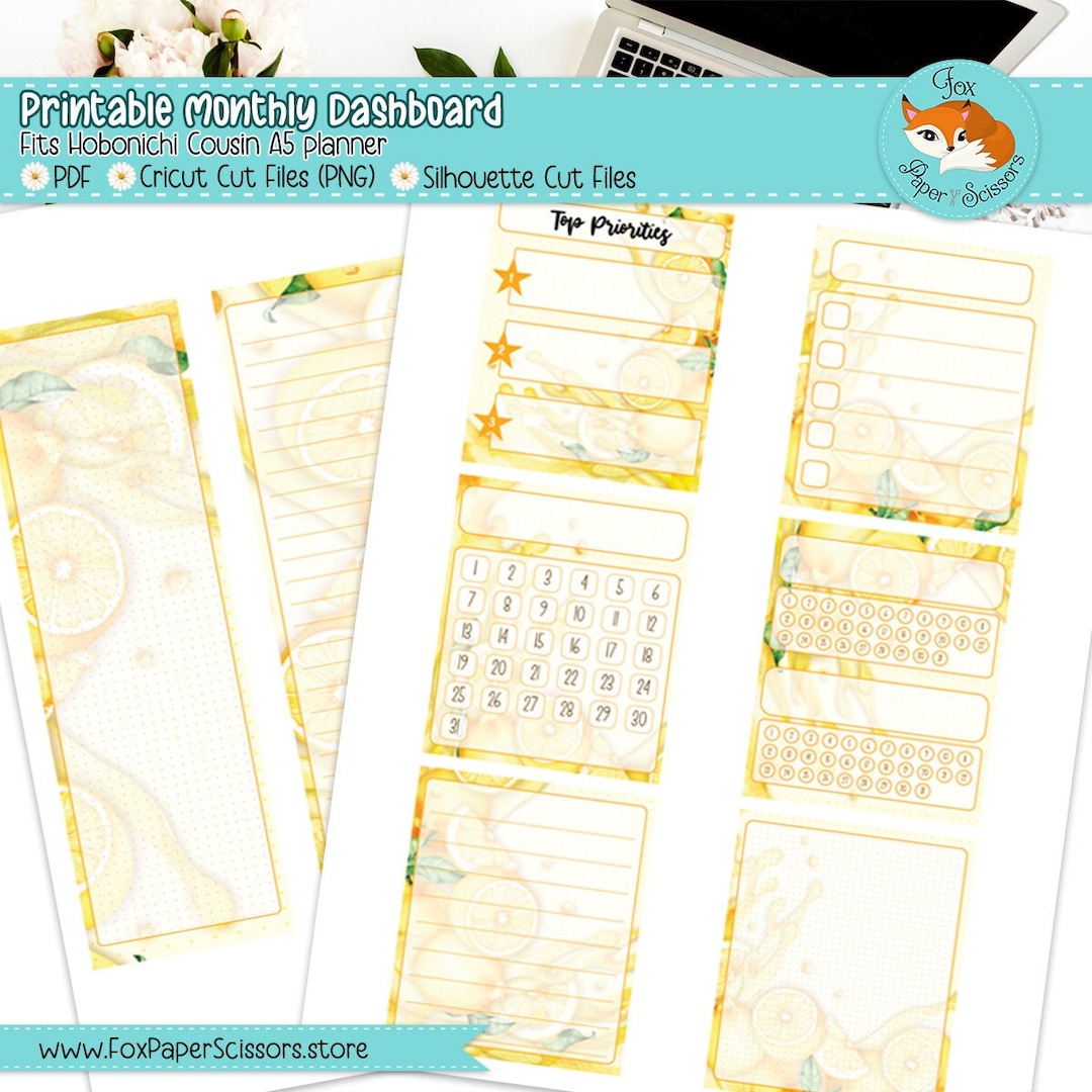 Hobonichi Cousin Printable Monthly Dashboard | Lemonade | Hobonichi ...
