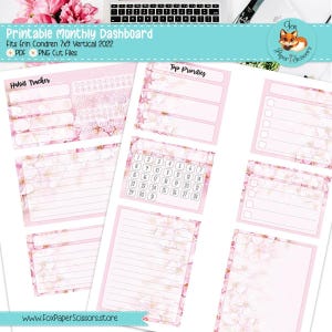 Erin Condren utskrivbar månatlig instrumentpanel | Rosa körsbärsblom/Sakura | 7x9 utskrivbara planerarklistermärken | Vår | Cricut silhuettklippfil