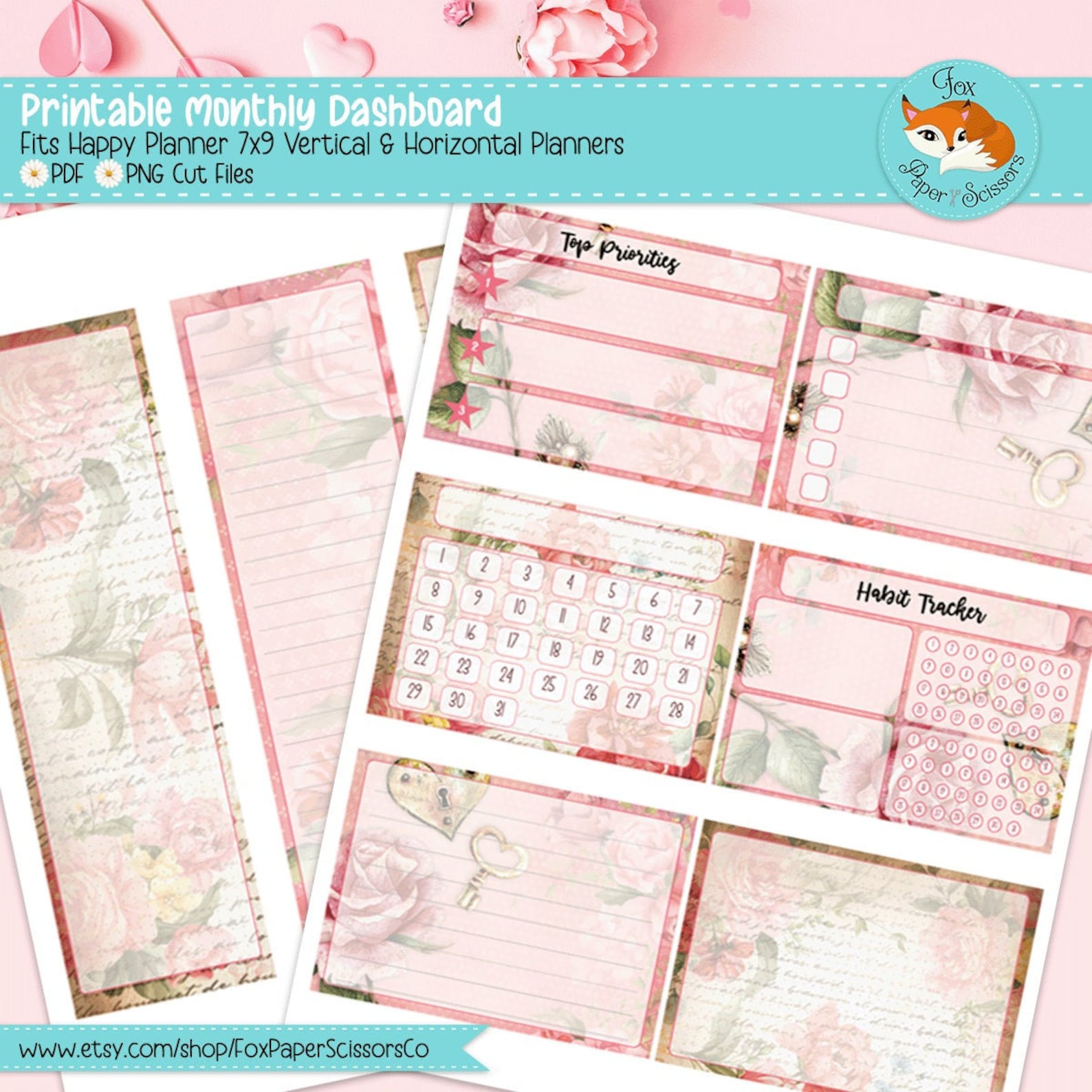 Happy Planner Printable Monthly Dashboard Vintage Valentine HP Classic ...