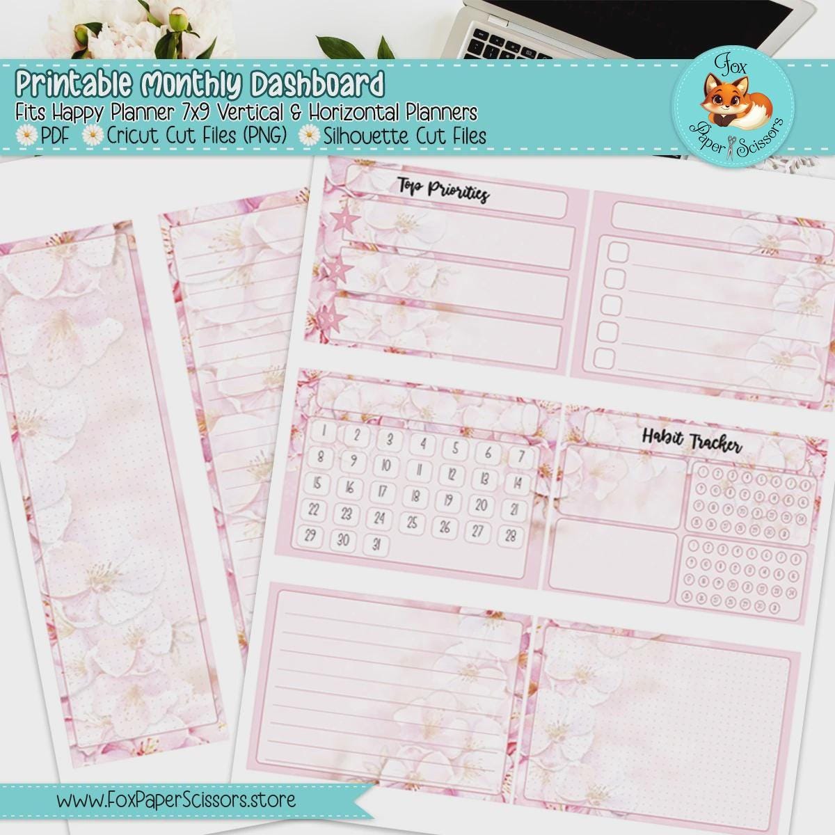 Happy Planner Printable Monthly Dashboard | Pink Cherry Blossom | HP ...