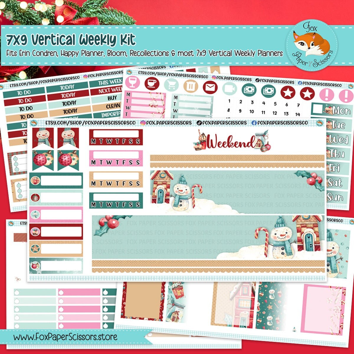 Weekly Planner Sticker Kit | Erin Condren, Happy Planner, Plum Paper, Bloom, Recollections | 7x9 Vertical Weekly Kit | Magical Christmas