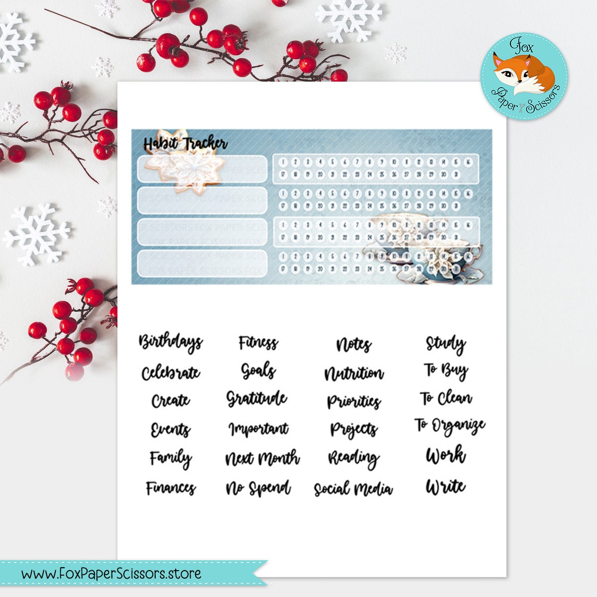 Erin Condren Printable Monthly Dashboard Winter Blossoms &amp; Tea 7x9 ...