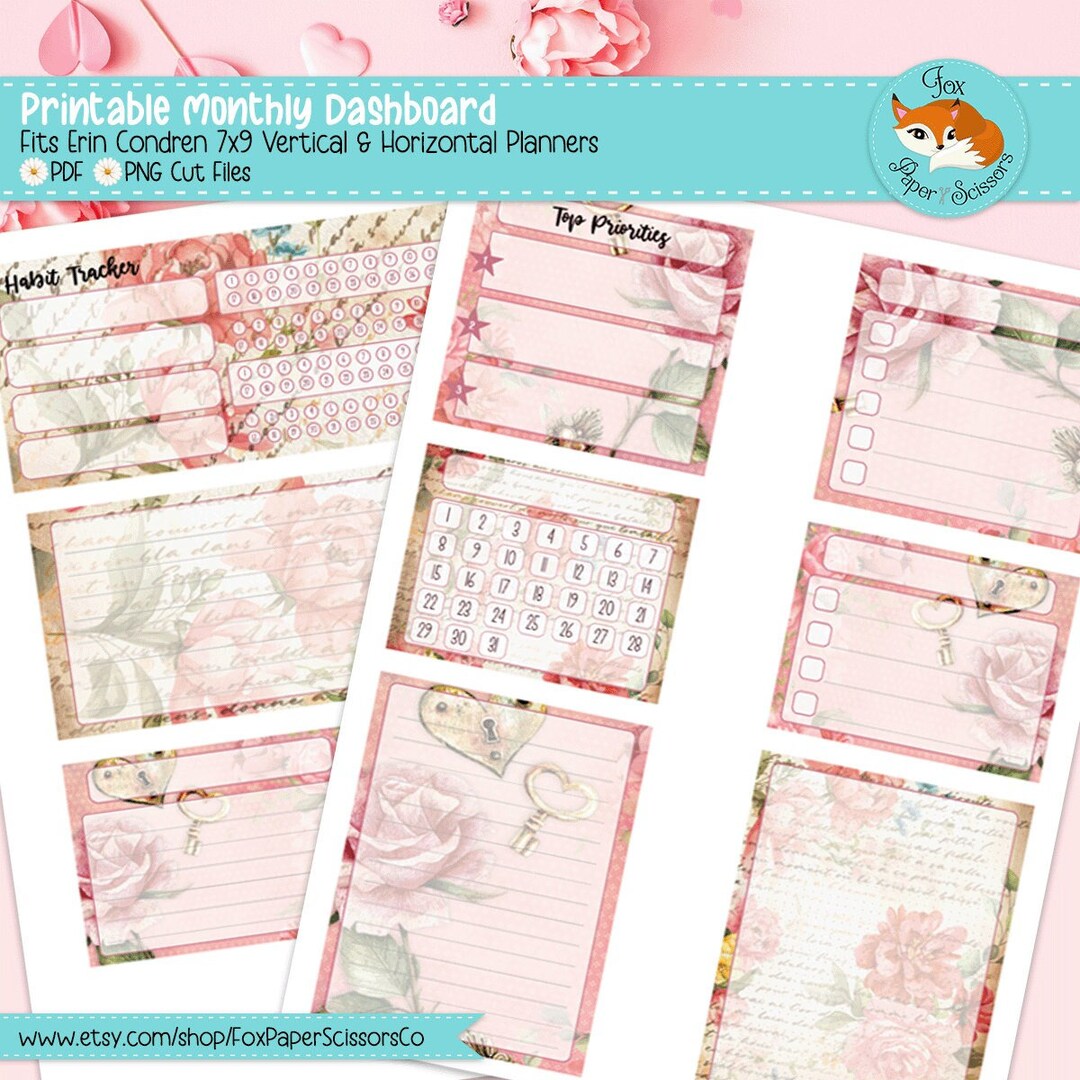 Erin Condren Printable Monthly Dashboard | Vintage Valentine | 7x9 ...