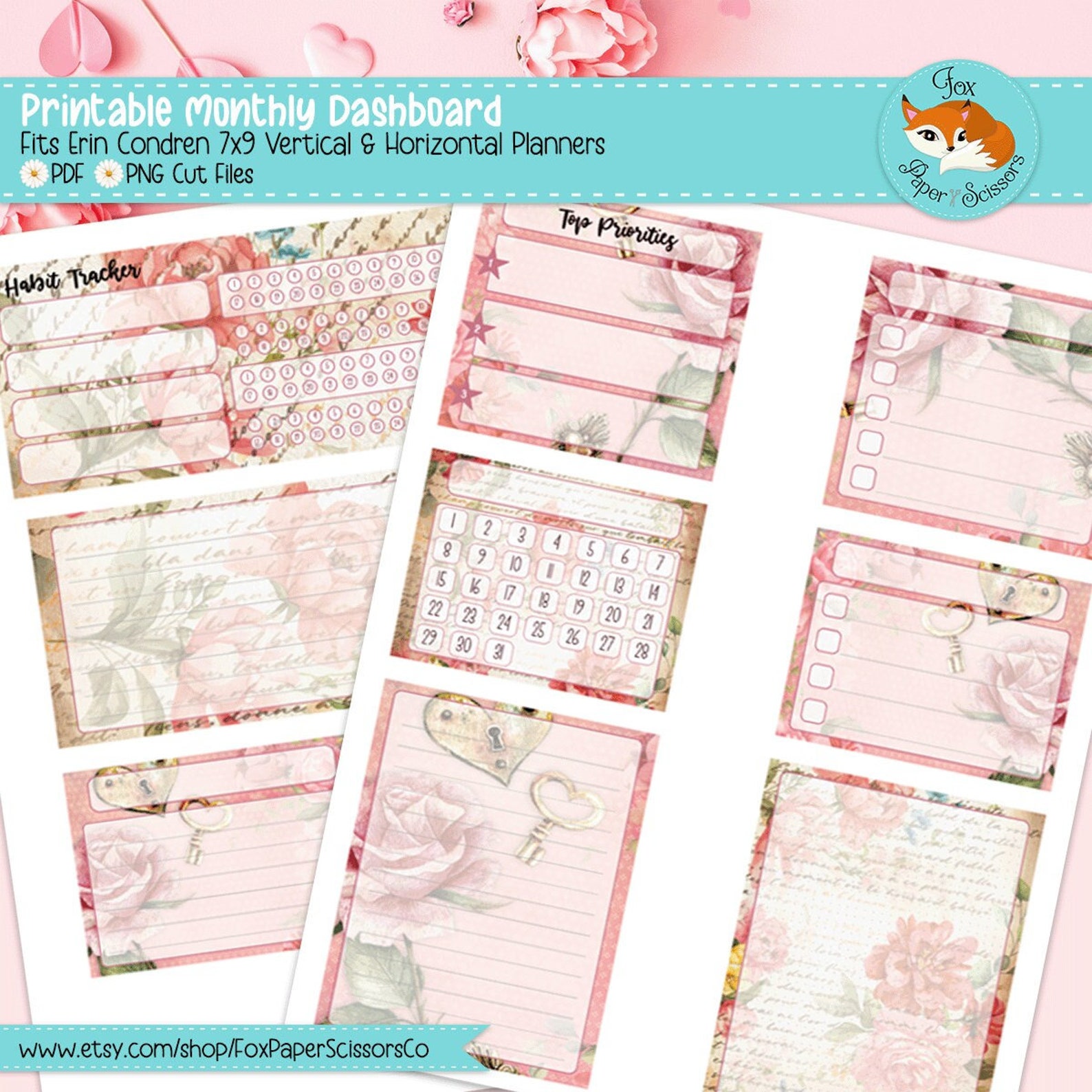 Erin Condren Printable Monthly Dashboard | Vintage Valentine | 7x9 ...