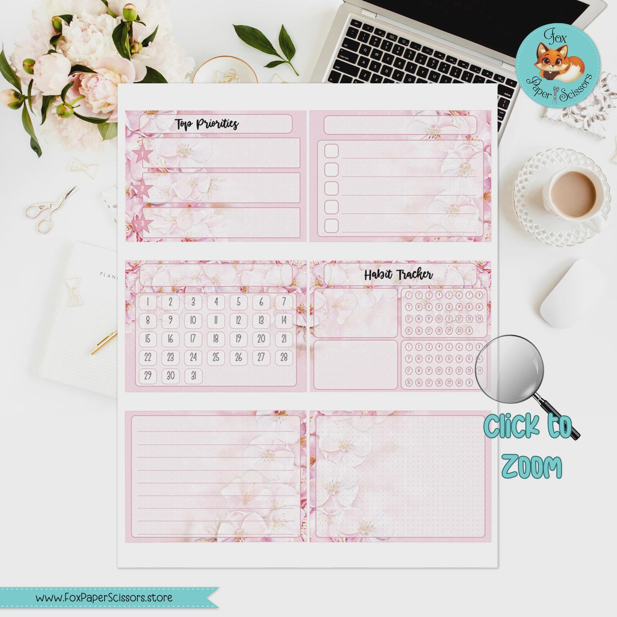 Happy Planner Printable Monthly Dashboard | Pink Cherry Blossom | HP ...