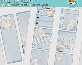 Hobonichi Cousin Printable Monthly Dashboard | Winter Blossoms & Tea | Hobonichi Techo A5 Printable Planner Dashboard | Silhouette Cricut
