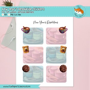 Pegatinas imprimibles para planificador de propósitos de Año Nuevo / Chocolate caliente mexicano / Erin Condren, Happy Planner, Recollections / 7x9 / Archivos recortables