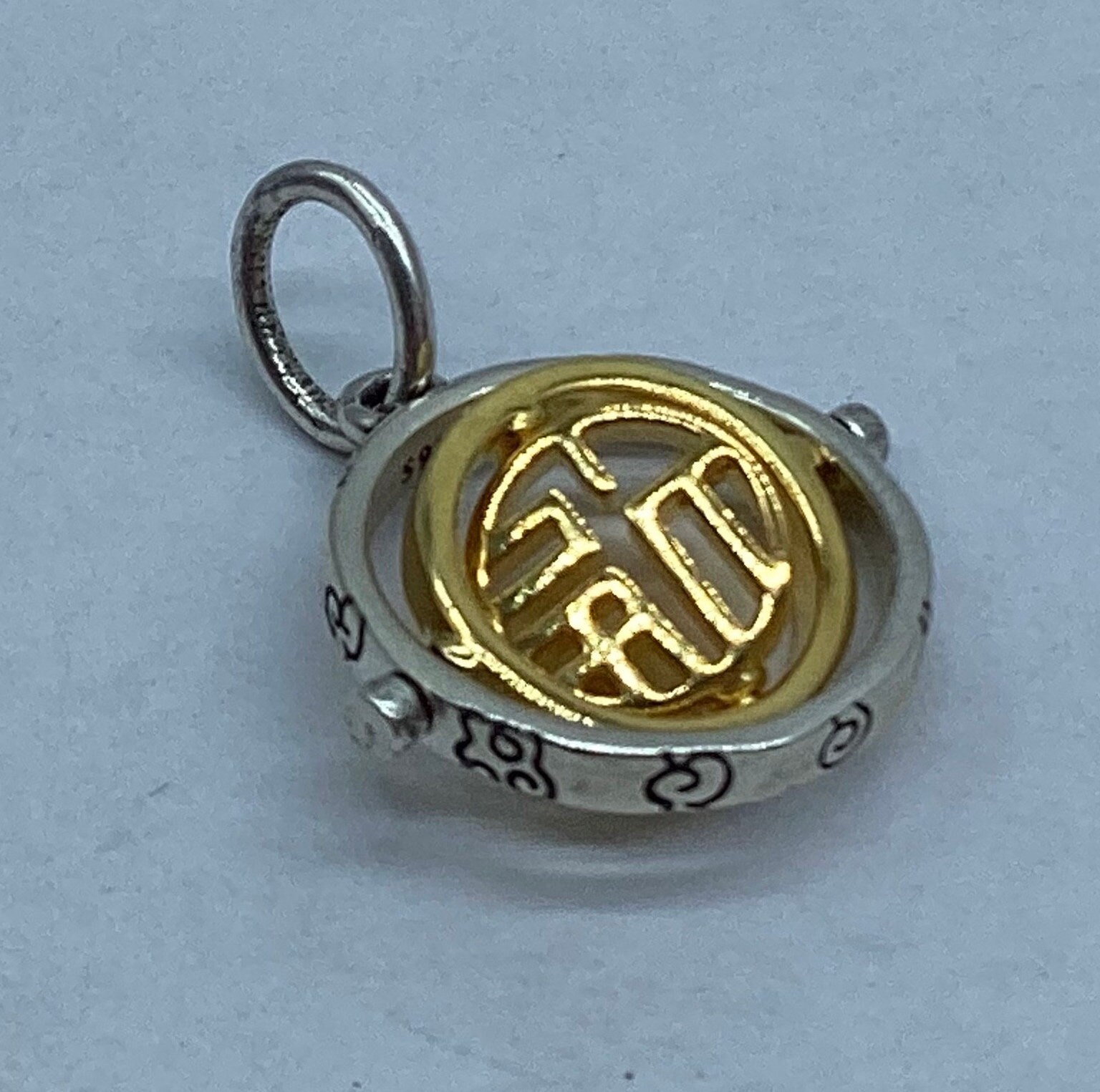 Pandora, “two-tone FU “ Spinning Dangle Prosperity & Good