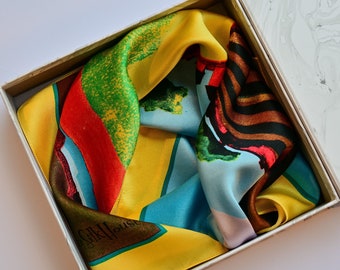100% Mulberry silk scarf - Printed silk scarf.