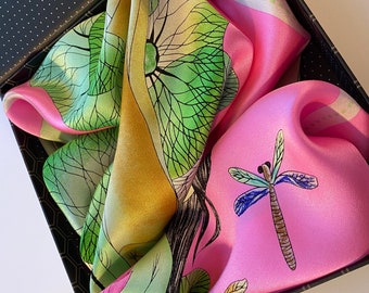 100% Mulberry Silk Scarf - Vietnamese Colorful Art, 16 Momme