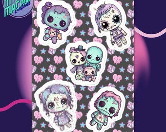 Kawaii Pastel Goth Voodoo Doll Sticker set