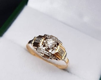 Ancient Art Deco ring in 750 thousandths (18 carats) gold and white stone