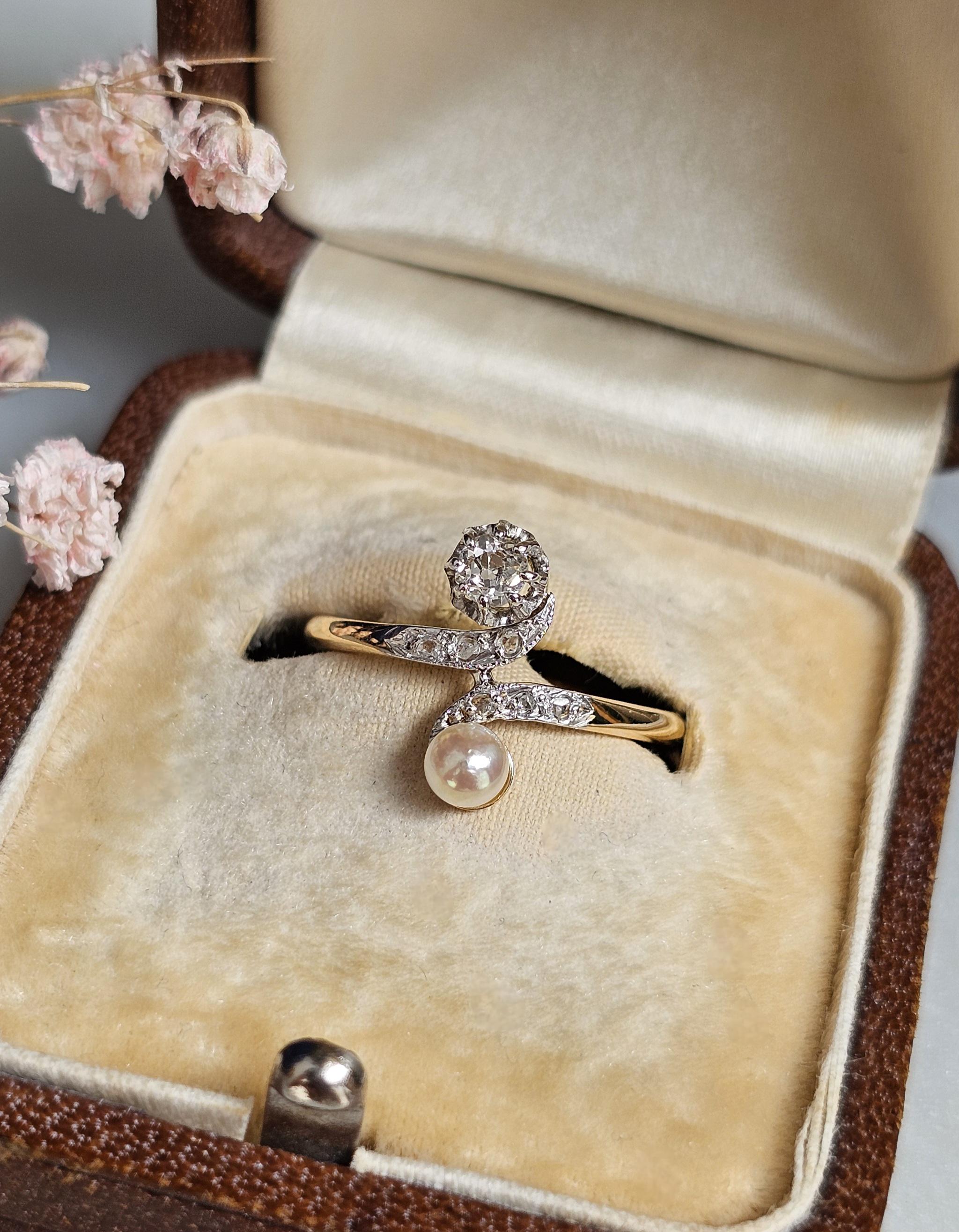 Bague Or Blanc 18 Carats - Toi Et Moi Avec Perles Et Diamants (4,93 G)