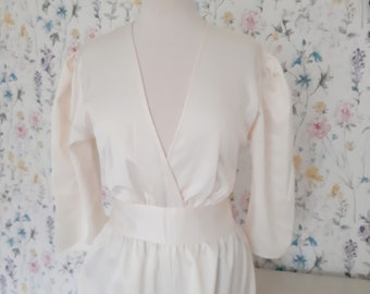 1930s vintage alternative bridal wedding jumpsuit feature back boho ivory cream satin playsuit trousers pants dungarees catsuit UK14