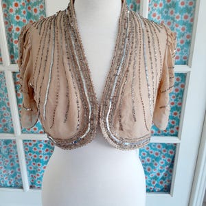 Vintage Inspired Bridal Bolero: Beaded Tulle Wedding Shrug (UK10)